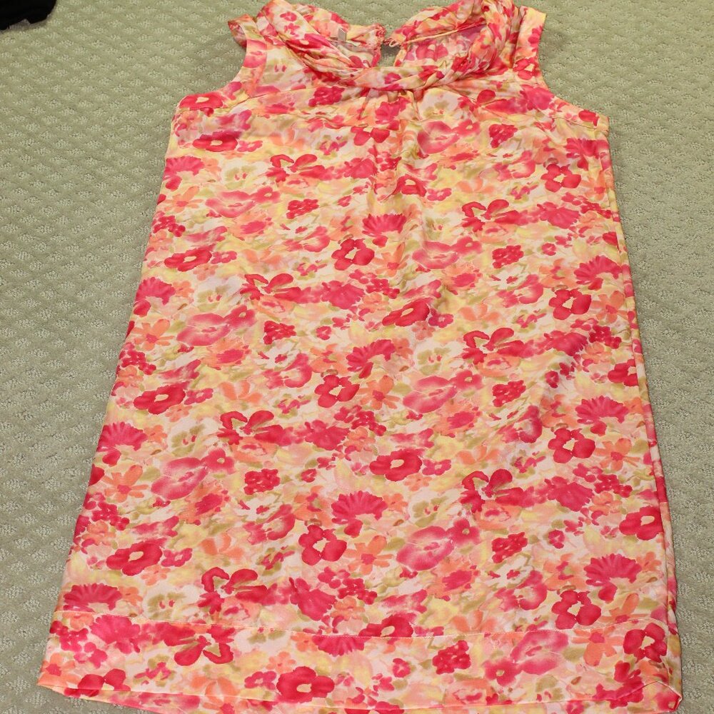 Talbots Women's 12 Satiny Pink Watercolor Sleeveless Rolled Neckline Dress